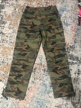 Camo Cargo Pants - Olive Green Brown Print